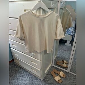 Cream Ivory Cotton Summer Casual Classic Short Sleeved T-Shirt✨